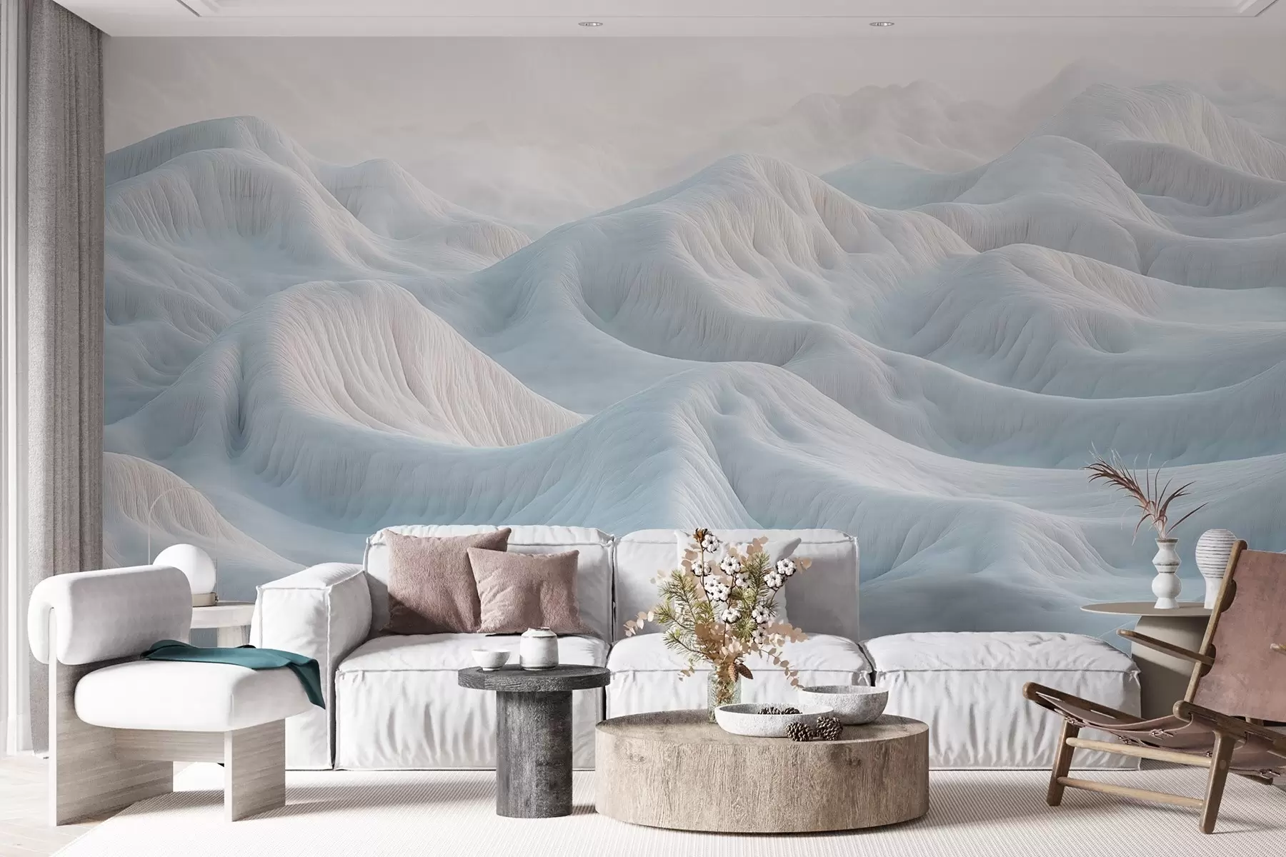 murales Paisaje azul con colinas onduladas y dunas w08693