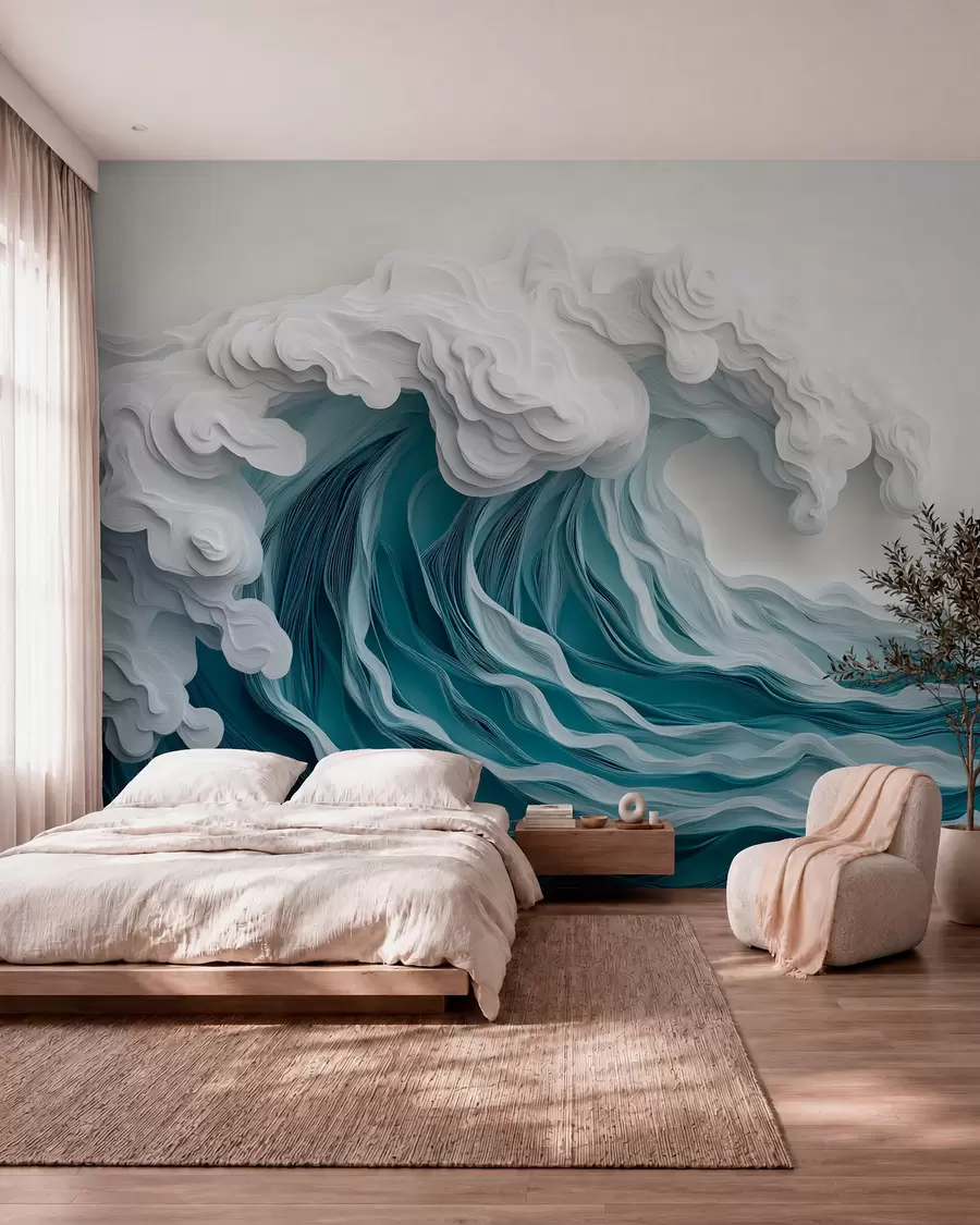 wall murals Foaming ocean wave in a paper-cut style w08694