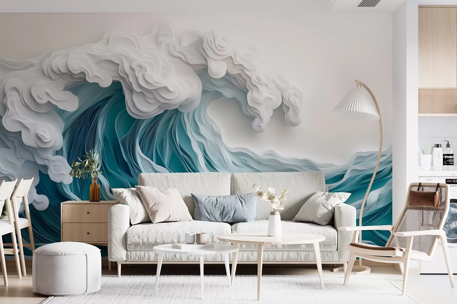 Wall Mural Photo Wallpaper Foaming ocean wave in a paper-cut style w08694