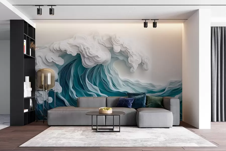 murales Ola marina espumosa recortada en papel w08694