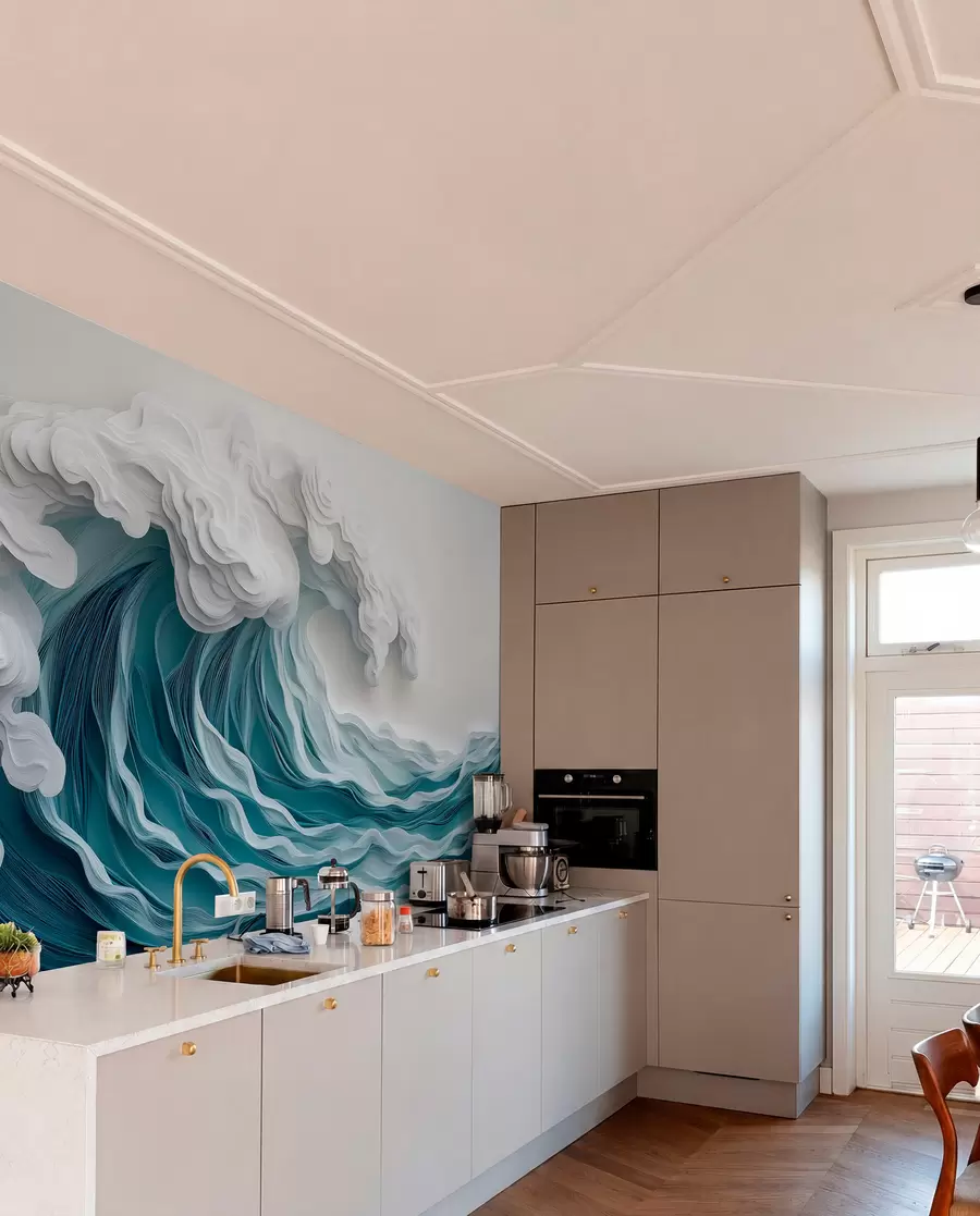 peintures murales Vague d'océan écumante dans un style papier découpé w08694