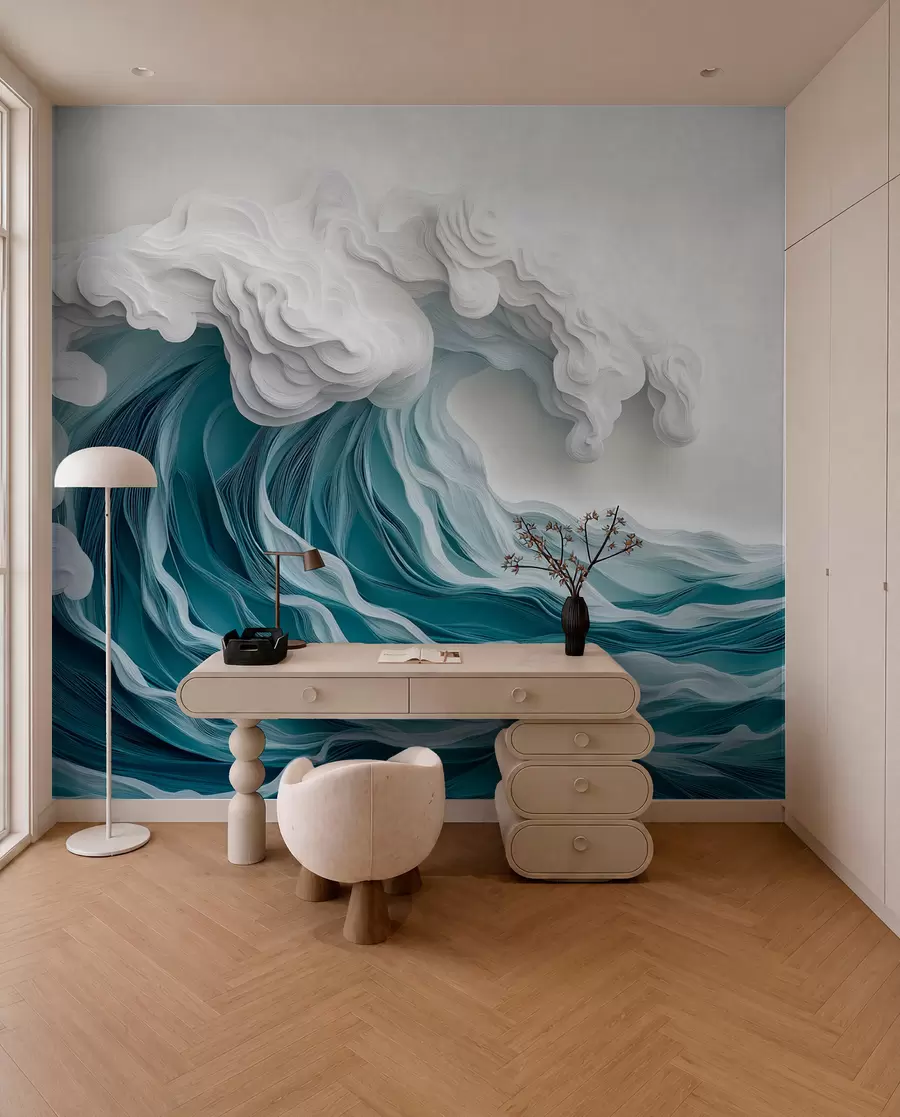 wall murals Foaming ocean wave in a paper-cut style w08694