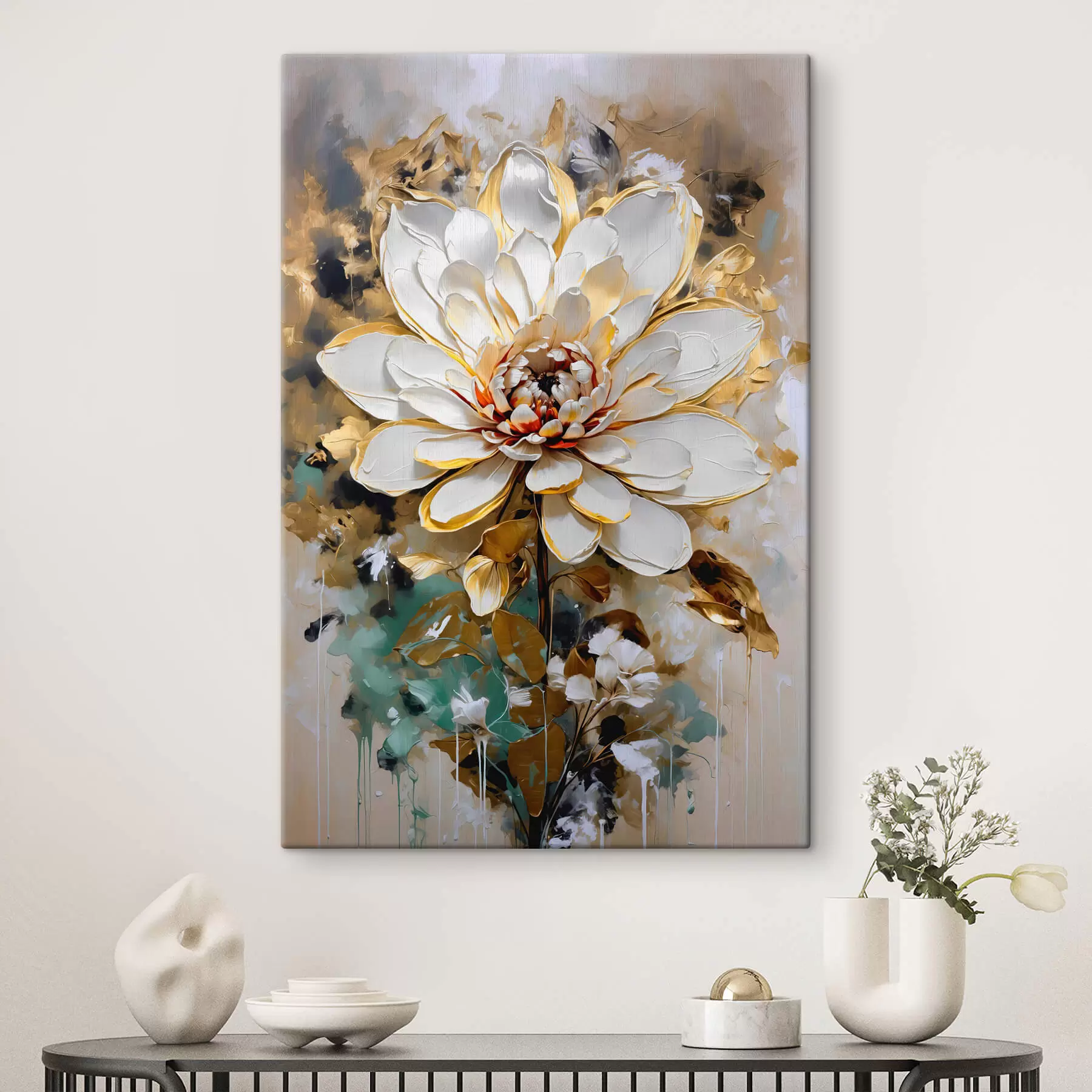wall murals Abstract flower with imitation paint splatters on the background s42707