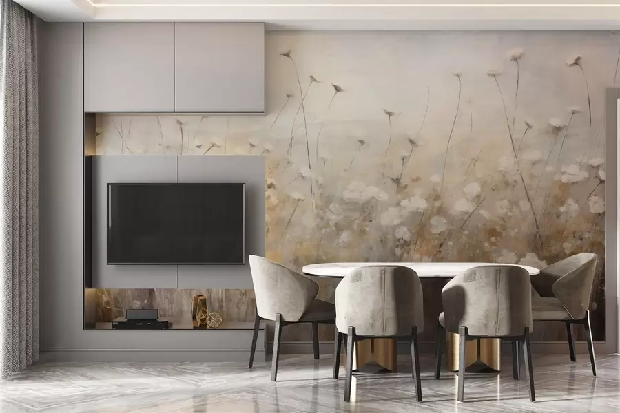 Wall Mural Photo Wallpaper Concrete wall in flowers in grunge style w02972