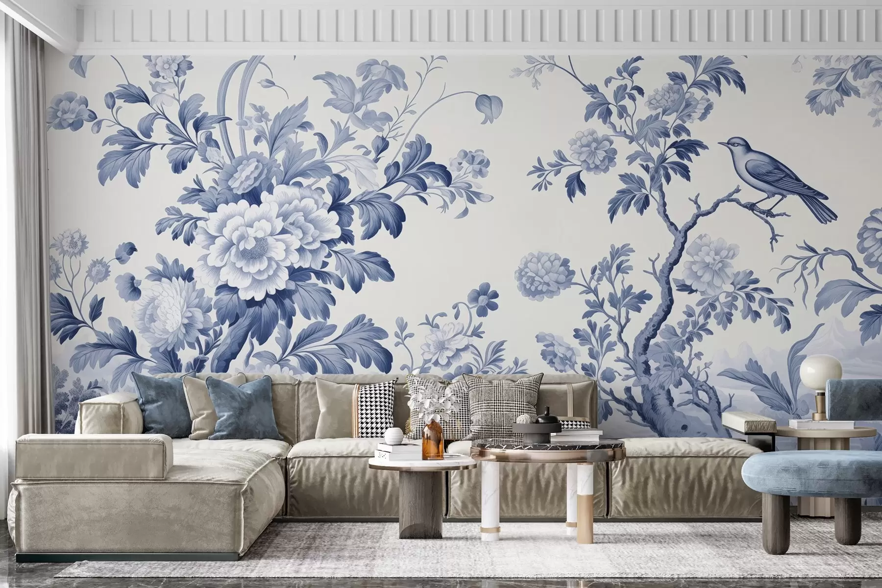 wall murals Painted garden in monochrome w02977