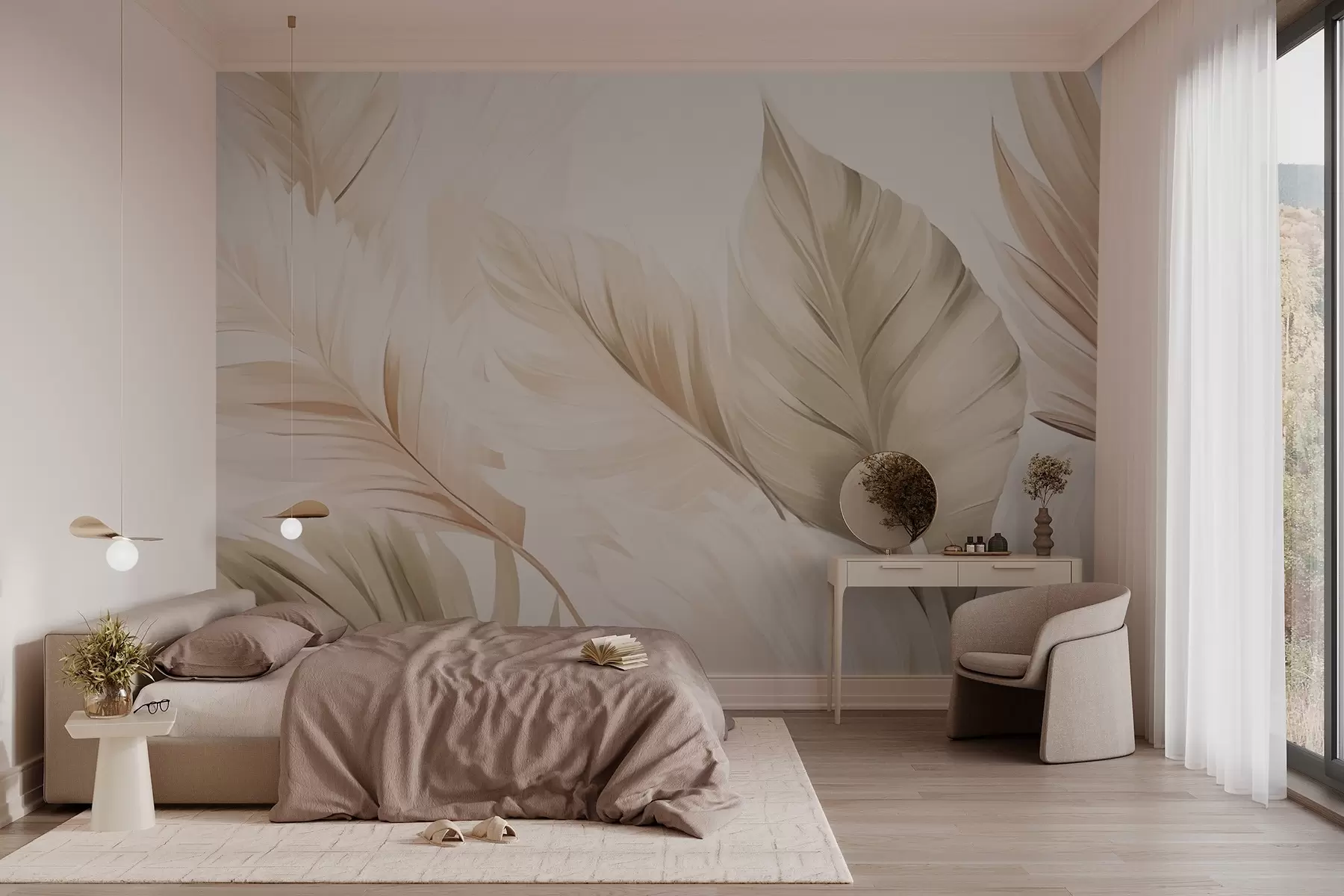 peintures murales Élégant motif de feuilles légères w02901