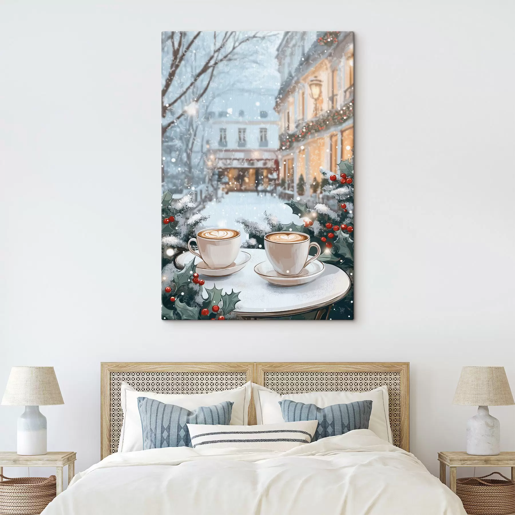 murales Tazas de café en la acogedora cafetería, estética invernal, estilo boho s42797