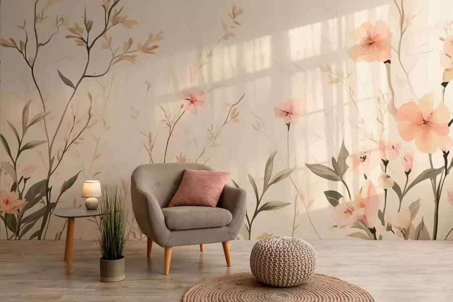 wall murals wildflowers with peach blossoms w03009