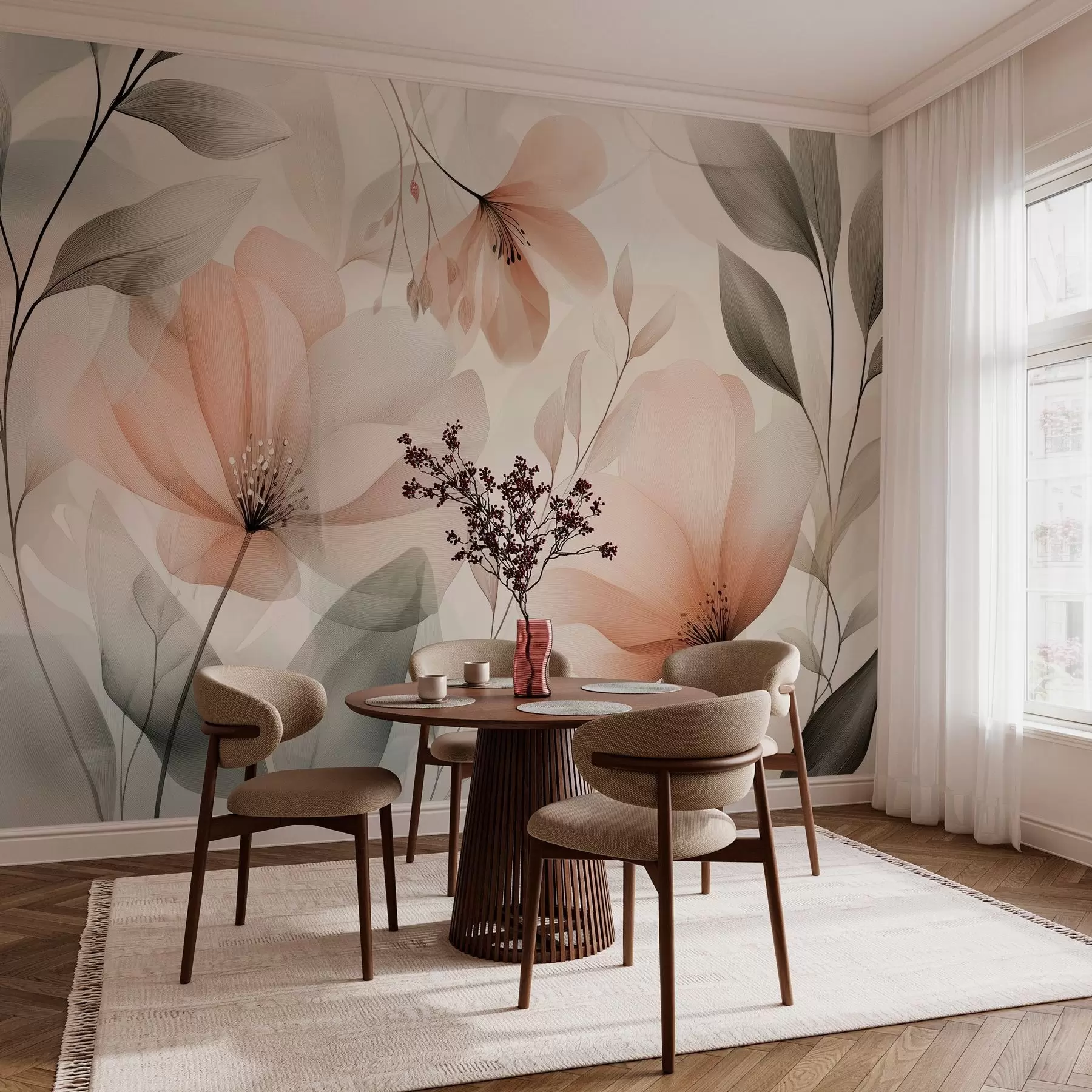 wall murals delicate airy flowers in warm earthy shades w03010