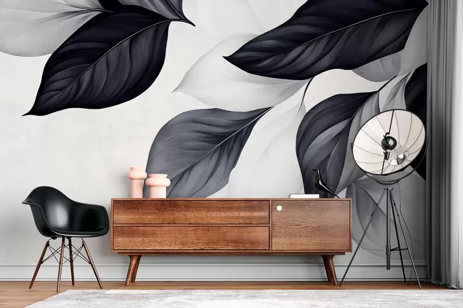 Wall Mural Photo Wallpaper Graphic black and white leaves w03020