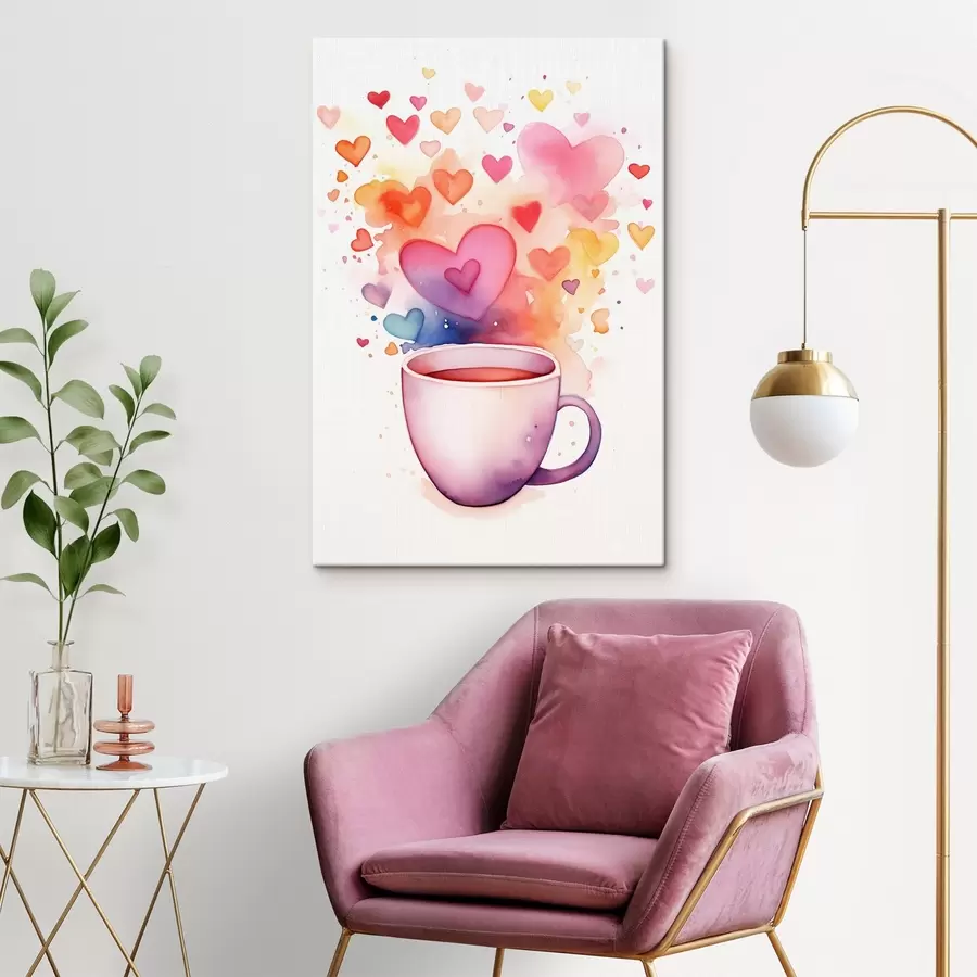 murales Una taza sobre un fondo de corazones de acuarela s42869