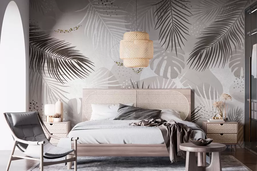 Wall Mural Photo Wallpaper Abstract tropical leaves and lines trend w03060v1