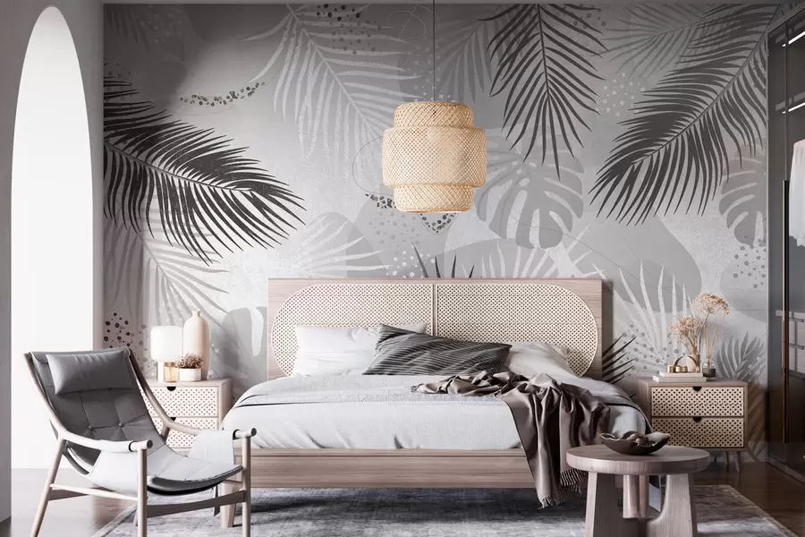 Wall Mural Photo Wallpaper Abstract tropical leaves and lines trend w03060v2