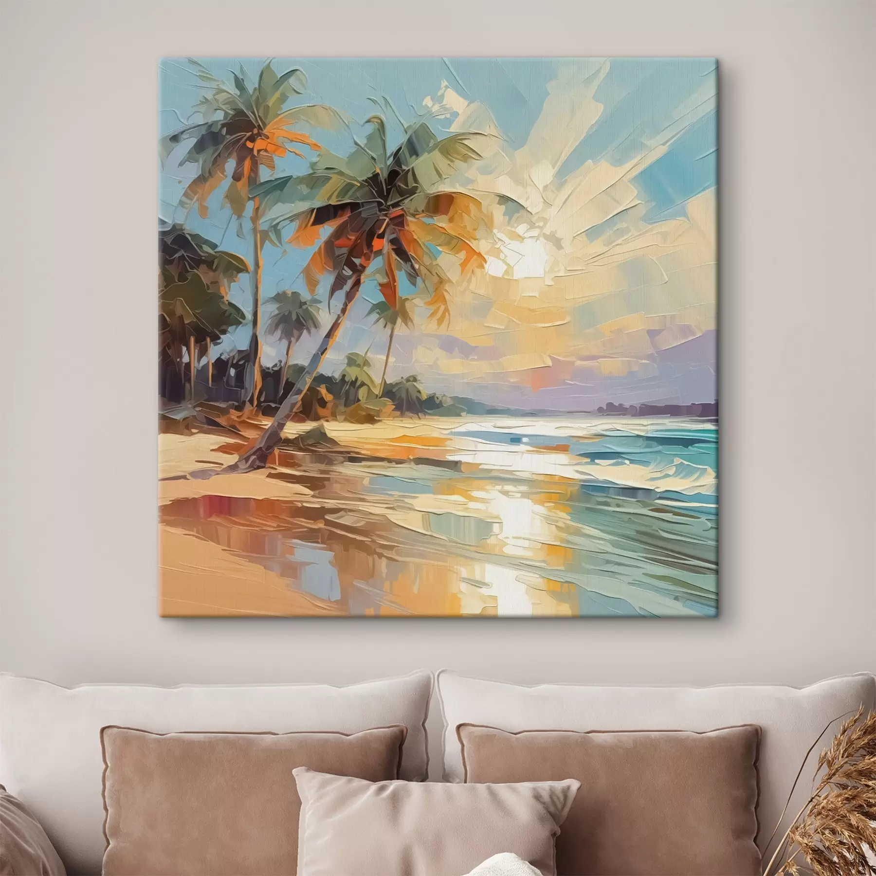 wall murals Palm trees by the sea imitation of painting s42897
