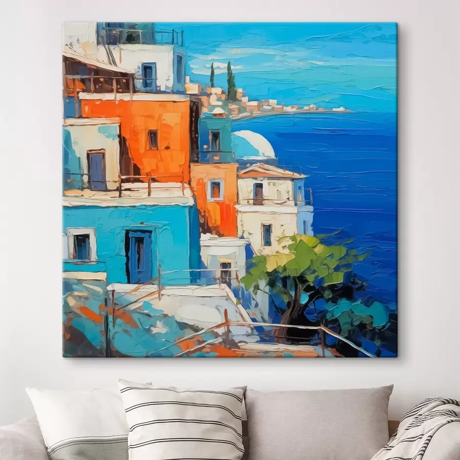 wall murals Houses by the sea imitation of painting strokes s42899