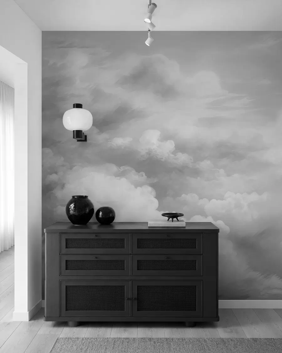 peintures murales nuages lumineux en nuances de gris w03047v1