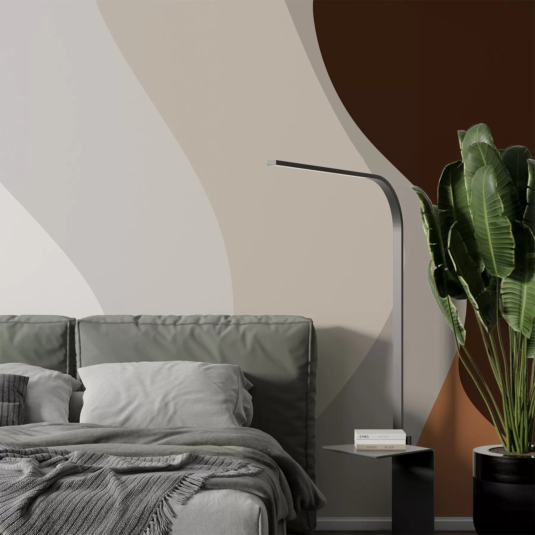 murais de parede Composição abstrata com linhas suaves e onduladas em tons naturais de branco, bege, castanho e terracota w03084