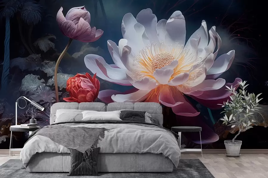 Wall Mural Photo Wallpaper Fantastic flowers blooming in a fairy-tale dark atmosphere w08747