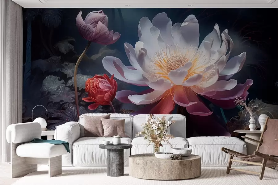 Wall Mural Photo Wallpaper Fantastic flowers blooming in a fairy-tale dark atmosphere w08747