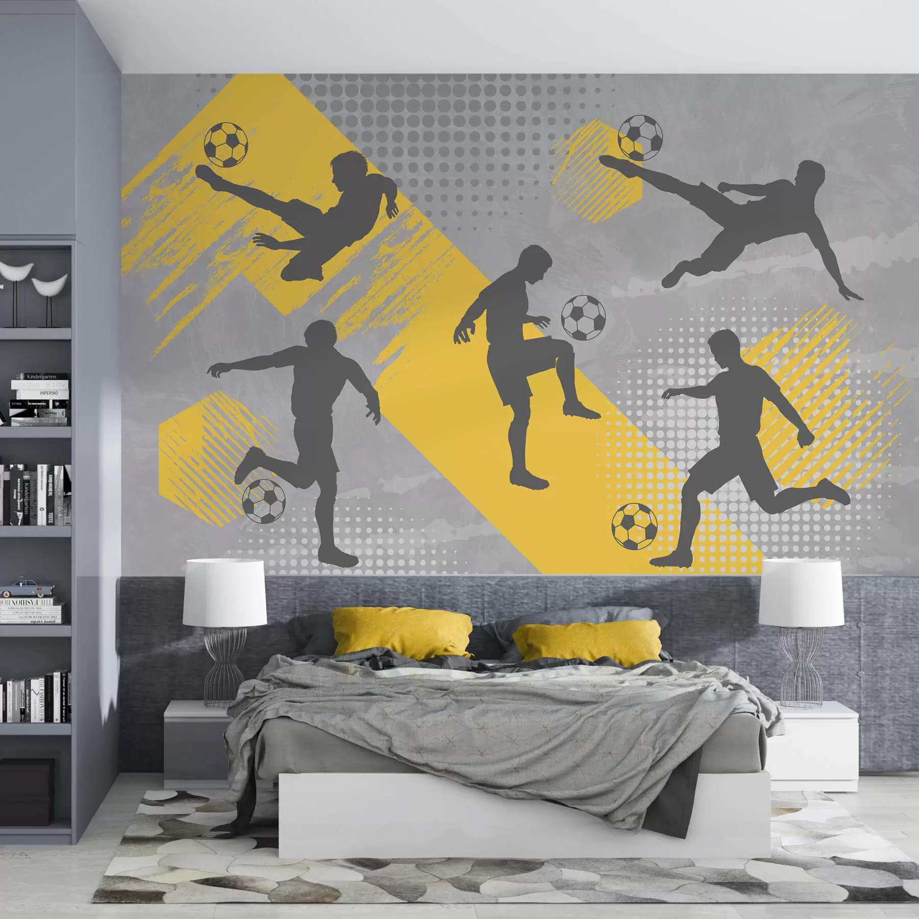 peintures murales Silhouettes de joueurs de football sur un fond abstrait w03001