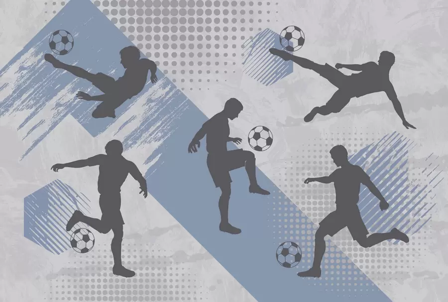 Wall Mural Photo Wallpaper Silhouettes of soccer players on an abstract background w03001v1