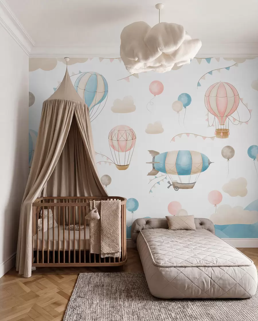 peintures murales Dessin aquarelle pour enfants avec ballons w08765