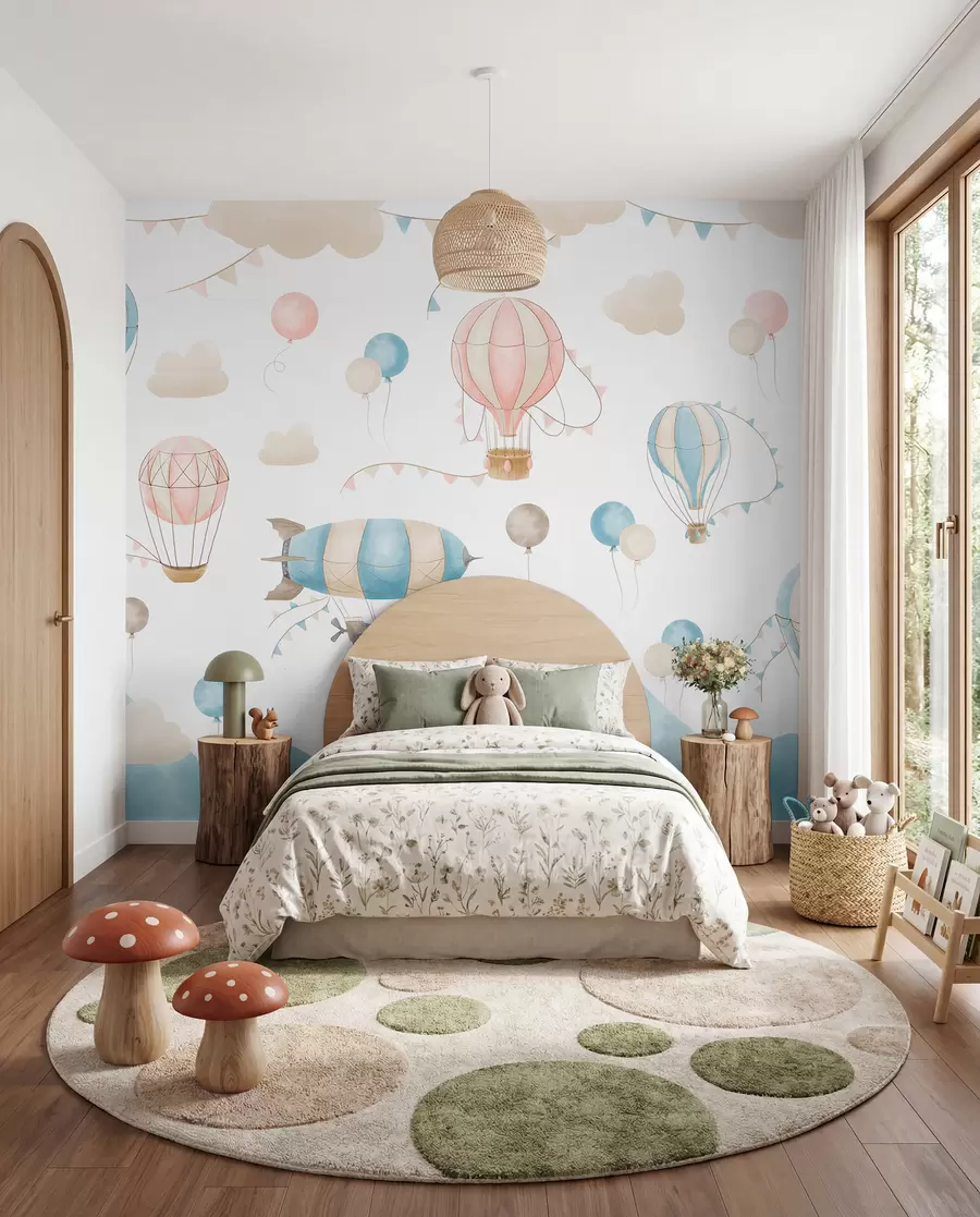 peintures murales Dessin aquarelle pour enfants avec ballons w08765