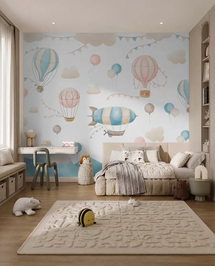 murales Diseño infantil en acuarela con globos w08765