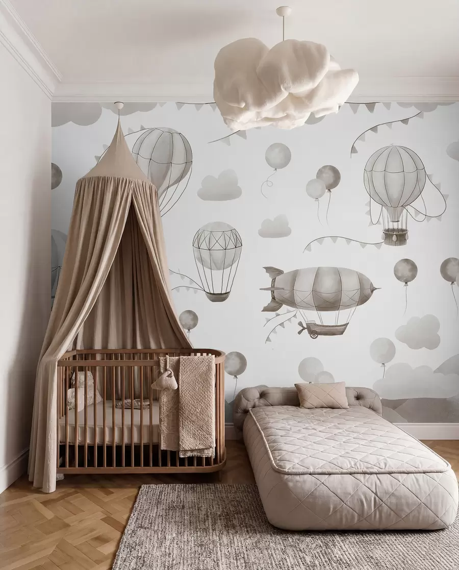 wall murals Children's watercolor design with balloons w08765v1