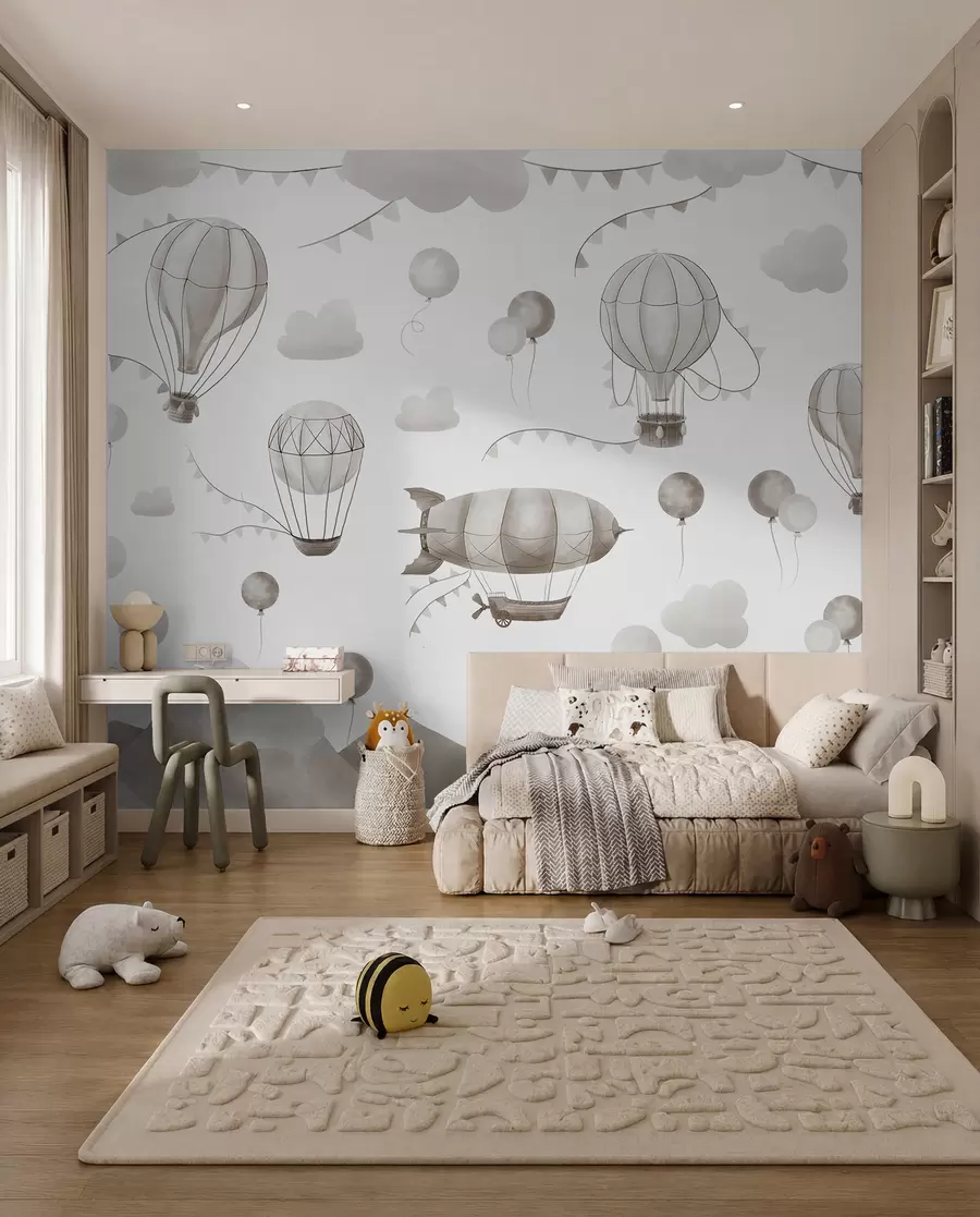 wall murals Children's watercolor design with balloons w08765v1