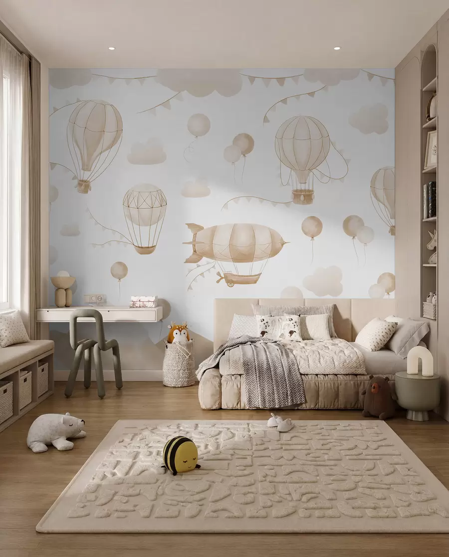 murales Diseño infantil en acuarela con globos w08765v4