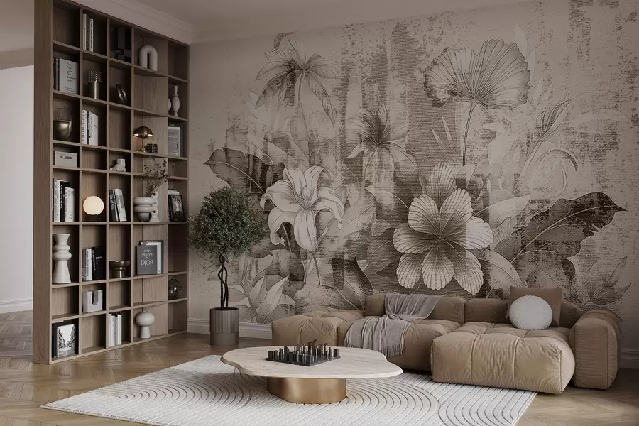 Wall Mural Photo Wallpaper Vintage design with exotic flowers and plants w08767v2
