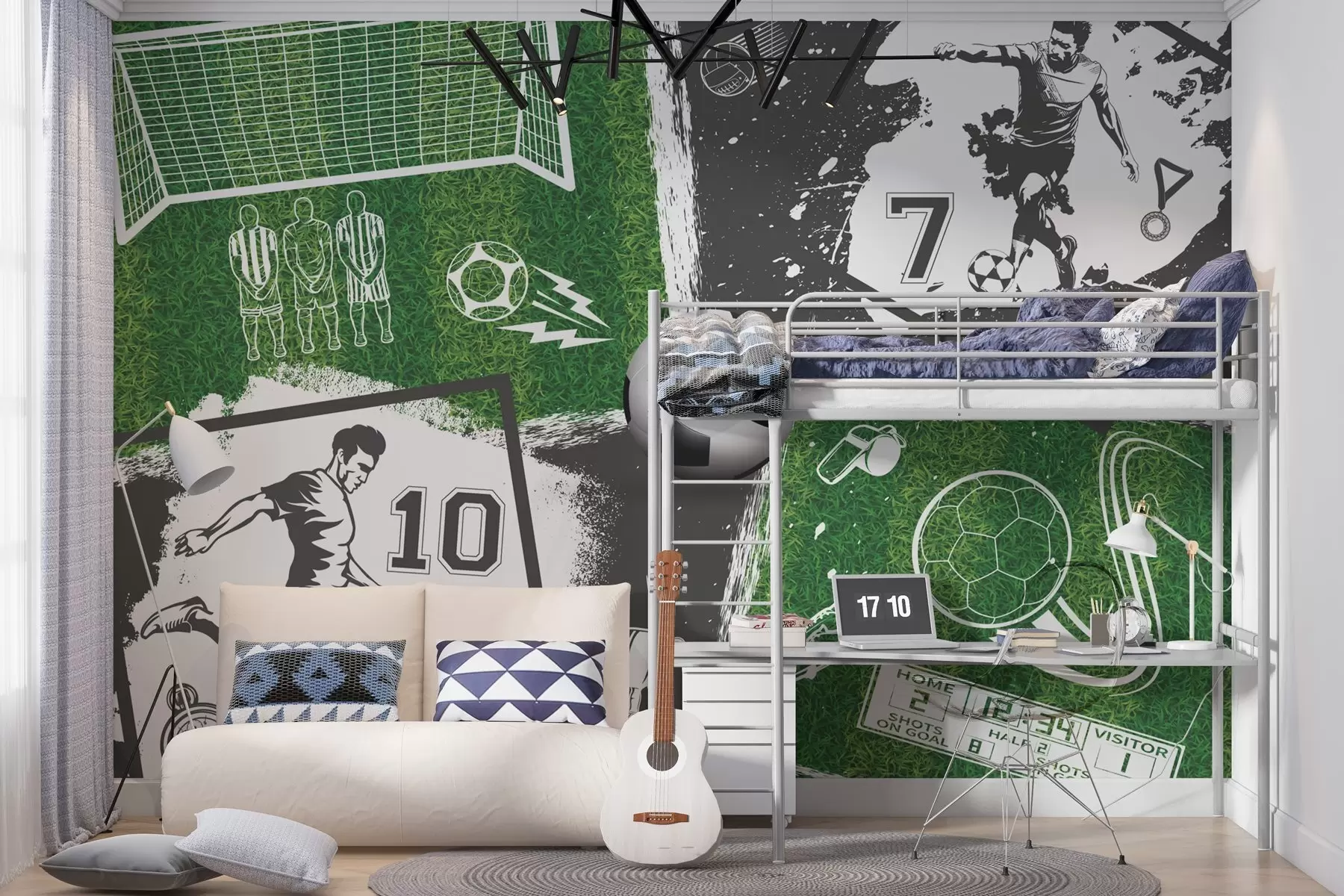 peintures murales Joueurs de football, ballon et terrain w03121