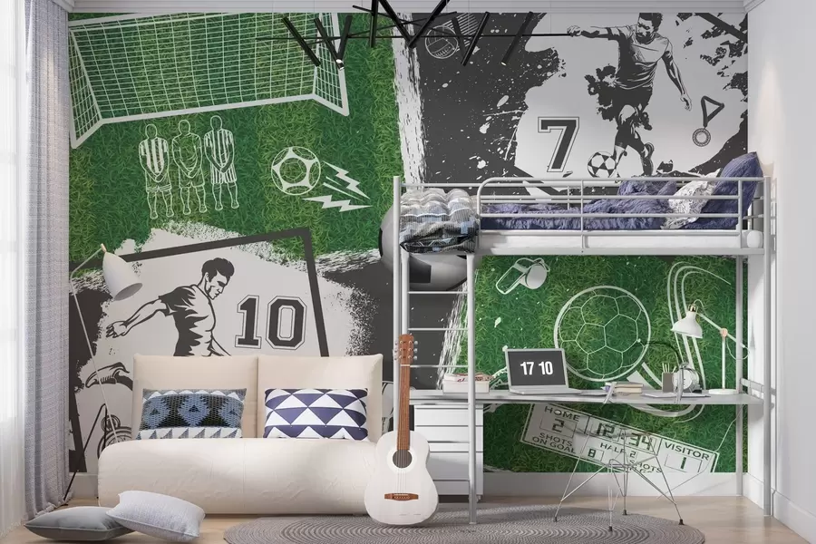 Wall Mural Photo Wallpaper Football players, ball and field w03121