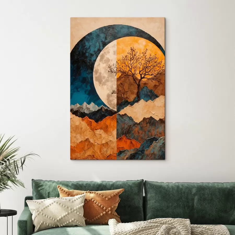 murales Montañas multicolores sobre fondo lunar en estilo de pintura acrílica s42770