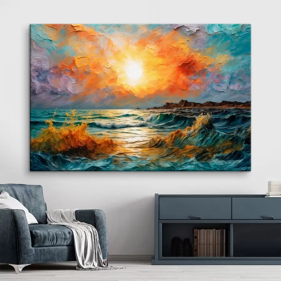 wall murals Stormy sea and sun in oil painting style s42920