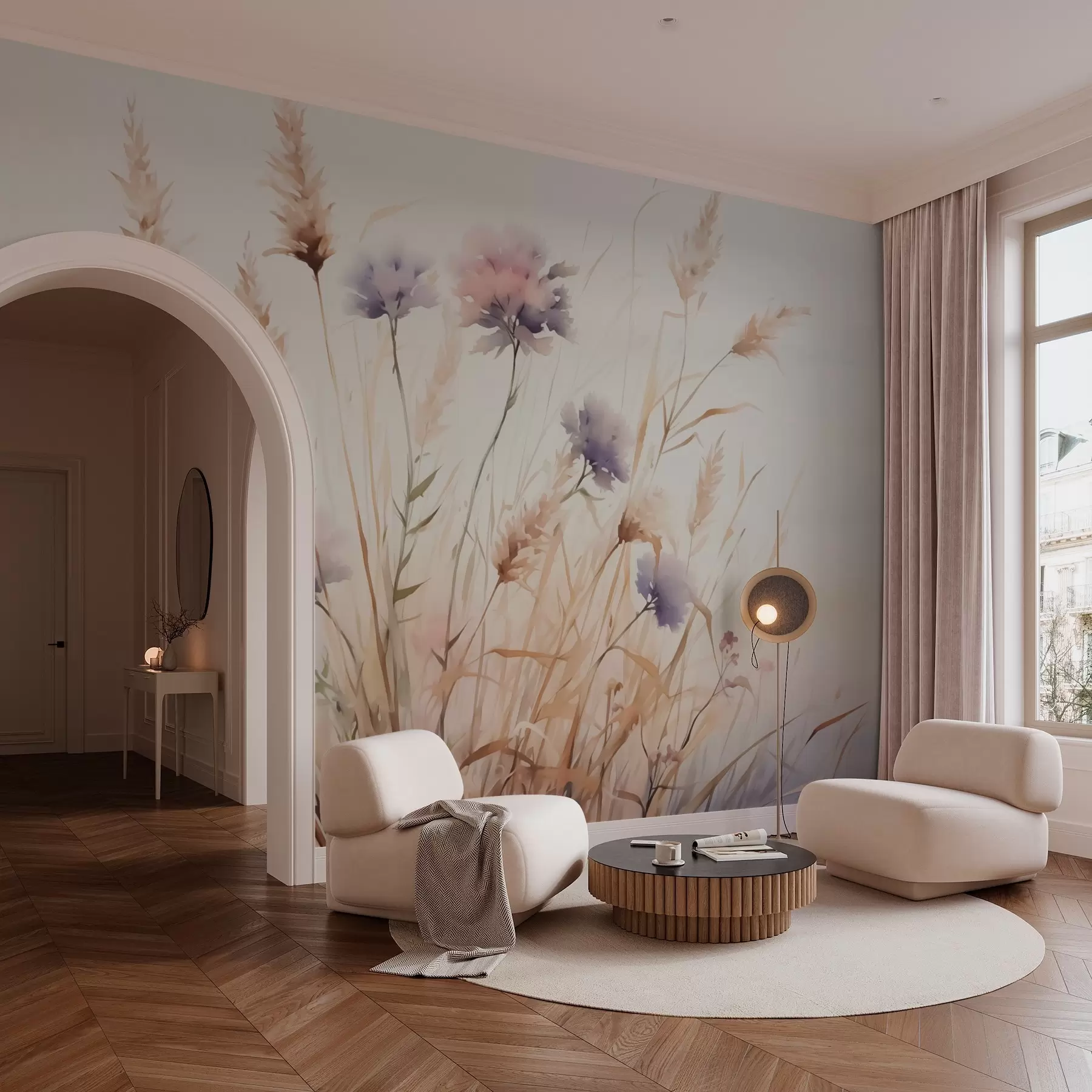 peintures murales Fleurs sauvages dans l'herbe sèche imitation aquarelle w03174