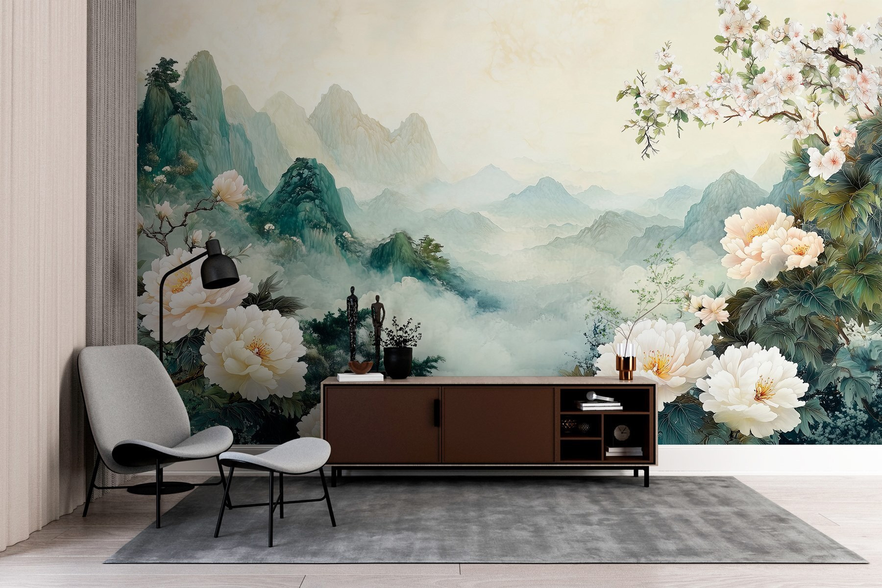 Wall Murals Flowers landscape with flowers and hills in