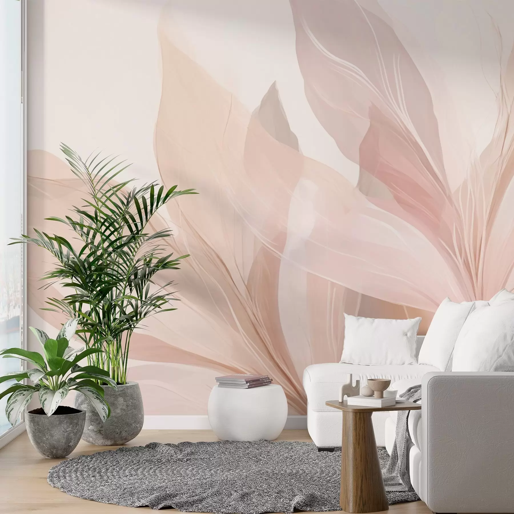 murais de parede Imagem abstrata de folhas em cores claras w03135
