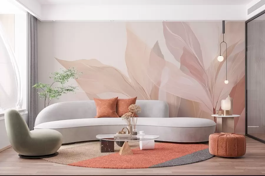 Wall Mural Photo Wallpaper Abstract image of leaves in light colours w03135