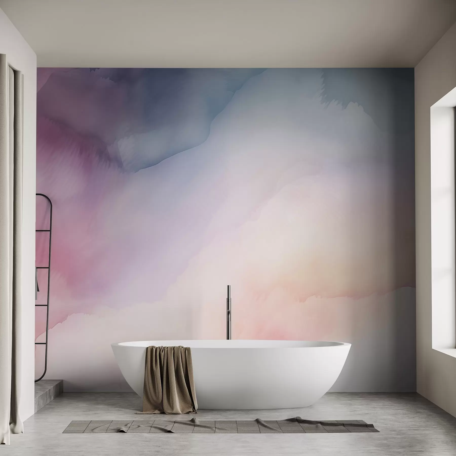 murais de parede Gradiente abstrato de aguarela em tons pastel suaves de rosa, azul e pêssego w03160