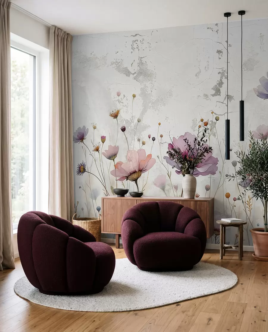 Wall Mural Photo Wallpaper Watercolor flowers in grunge style w03192