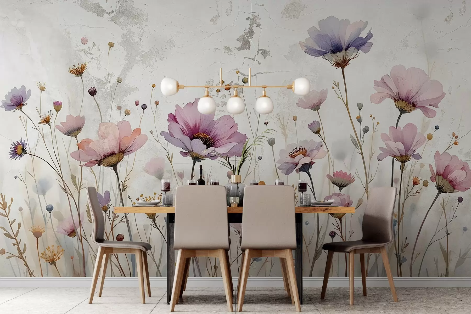 wall murals Watercolor flowers in grunge style w03192