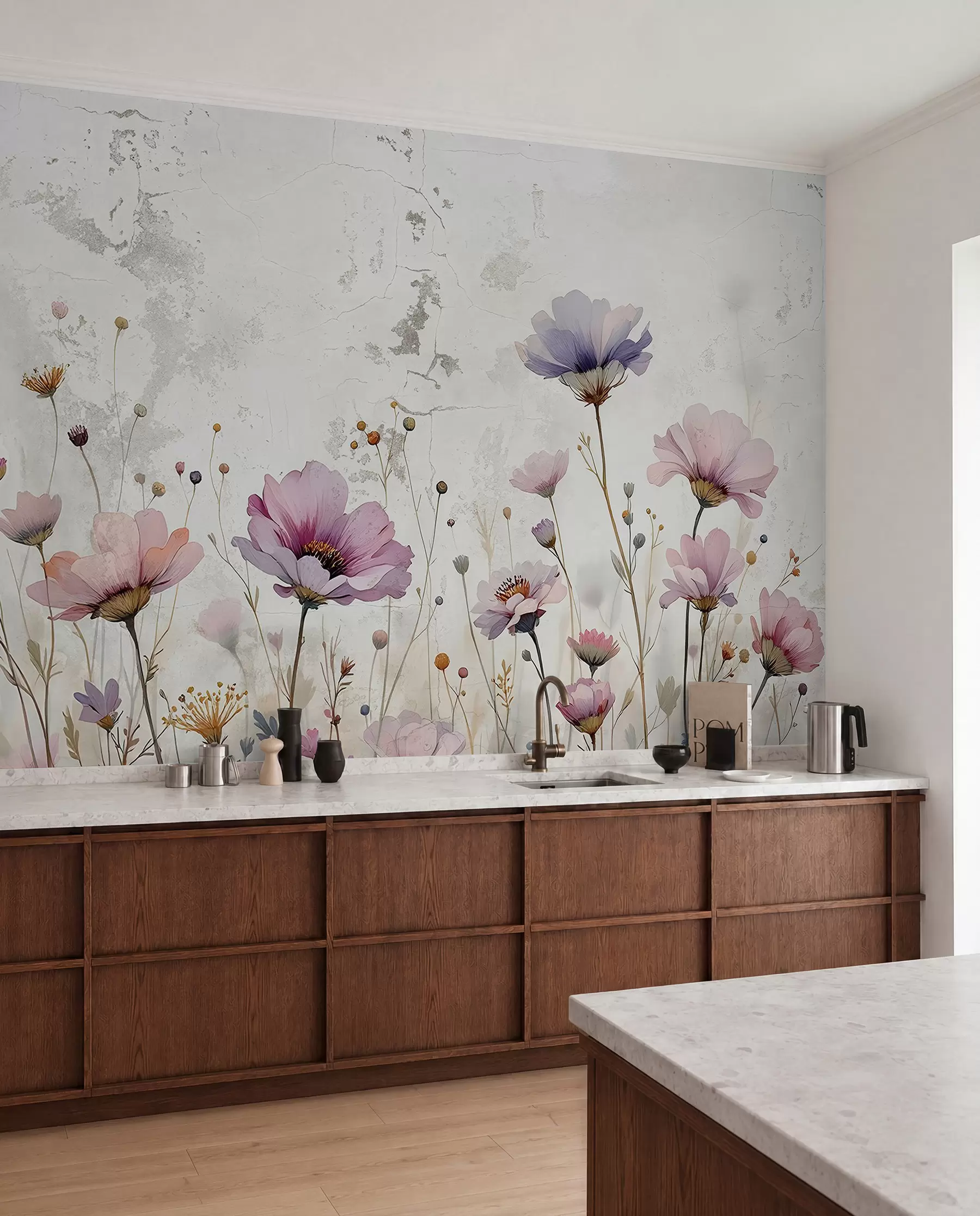 wall murals Watercolor flowers in grunge style w03192