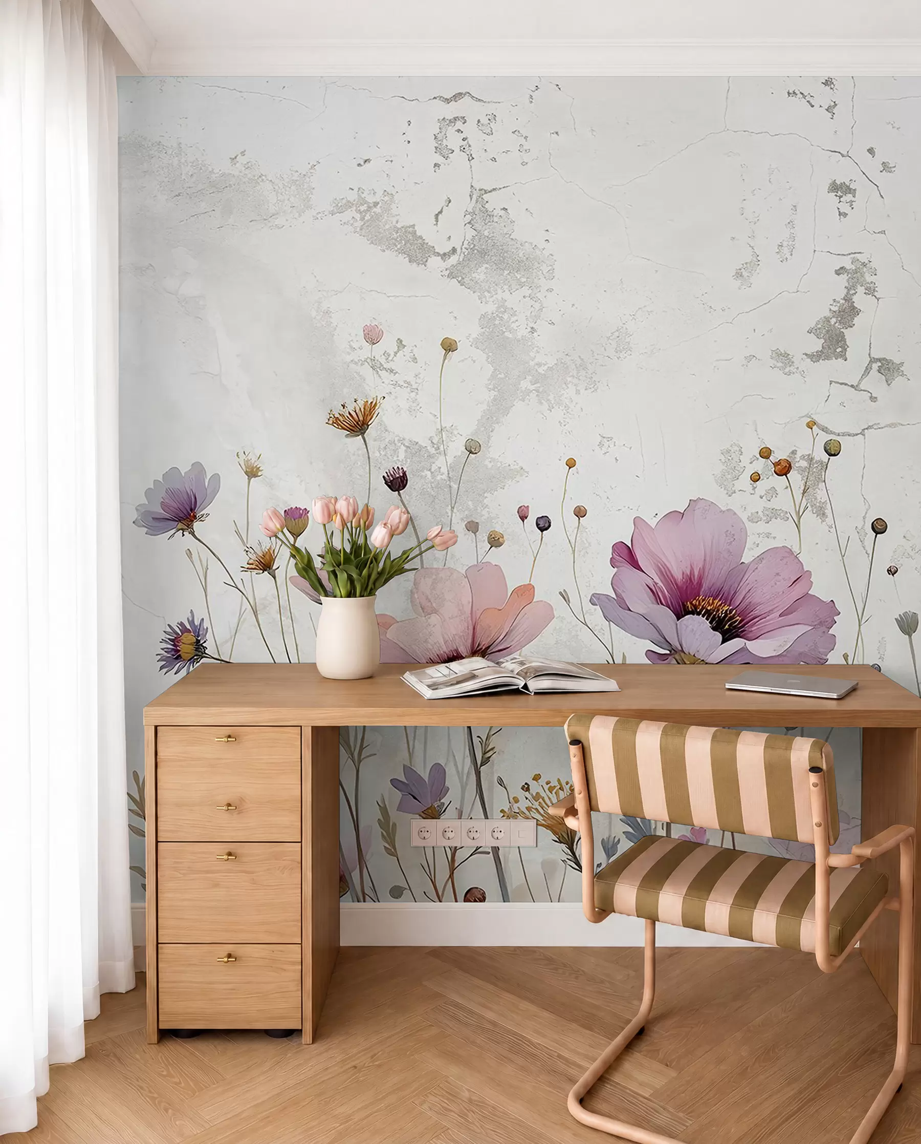 murales Flores de acuarela en estilo grunge w03192