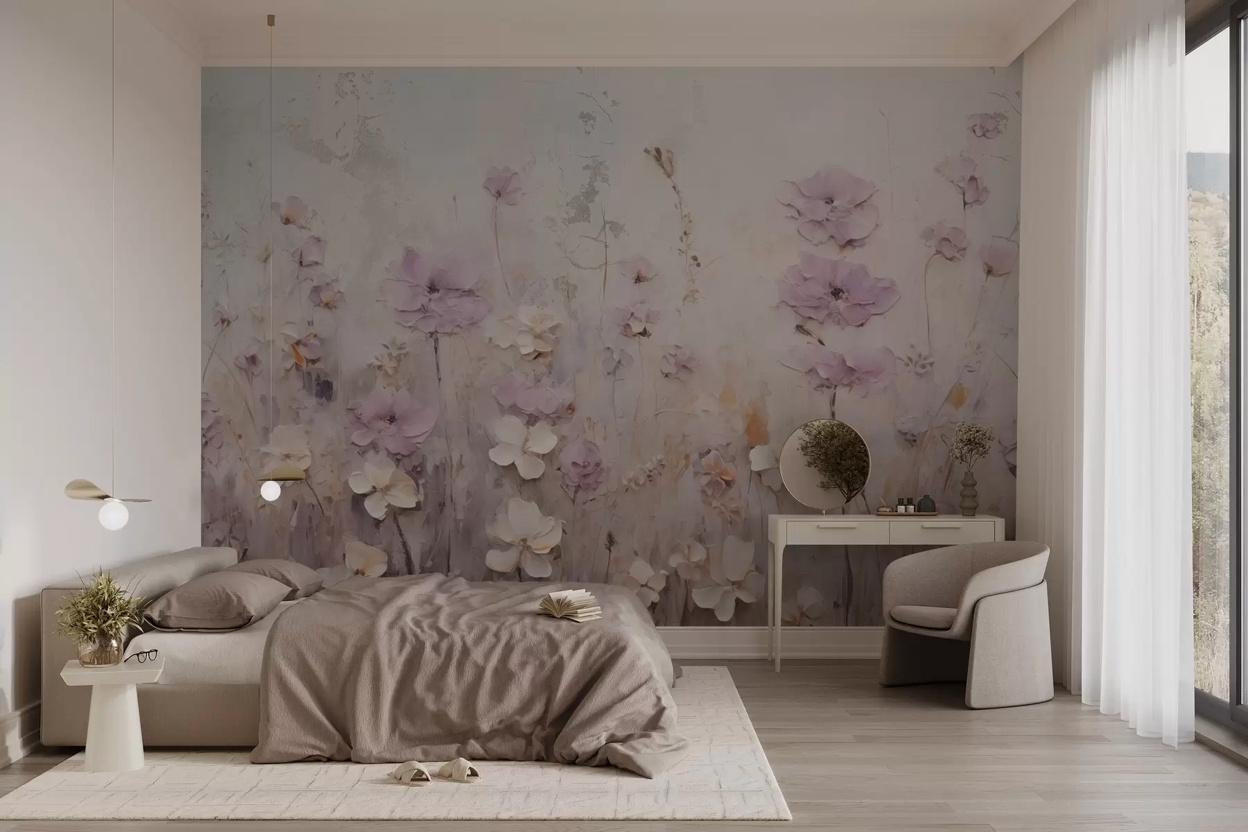 wall murals Abstract reflection of flowers w03205