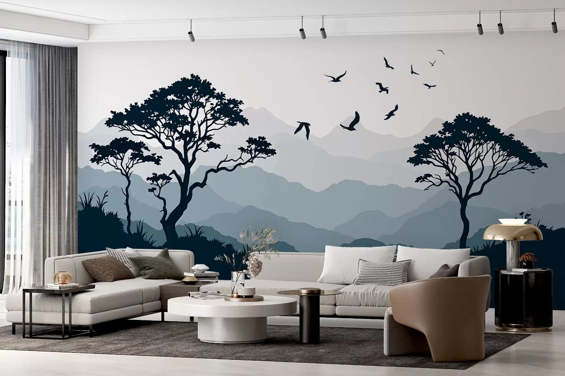 wall murals Silhouette landscape w03210