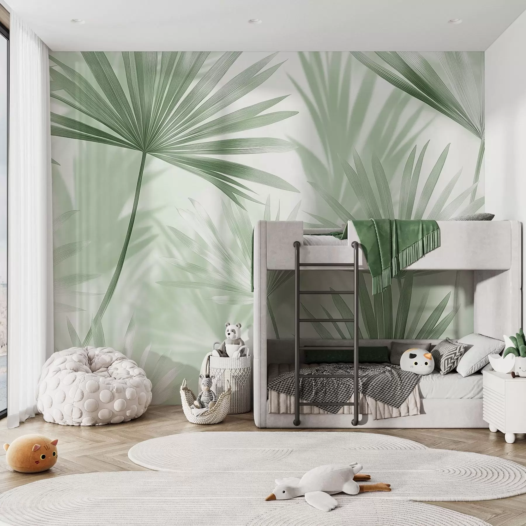 murales Hojas de palmera, motivo floral, minimalismo, tropical, colores verdes w03152v2