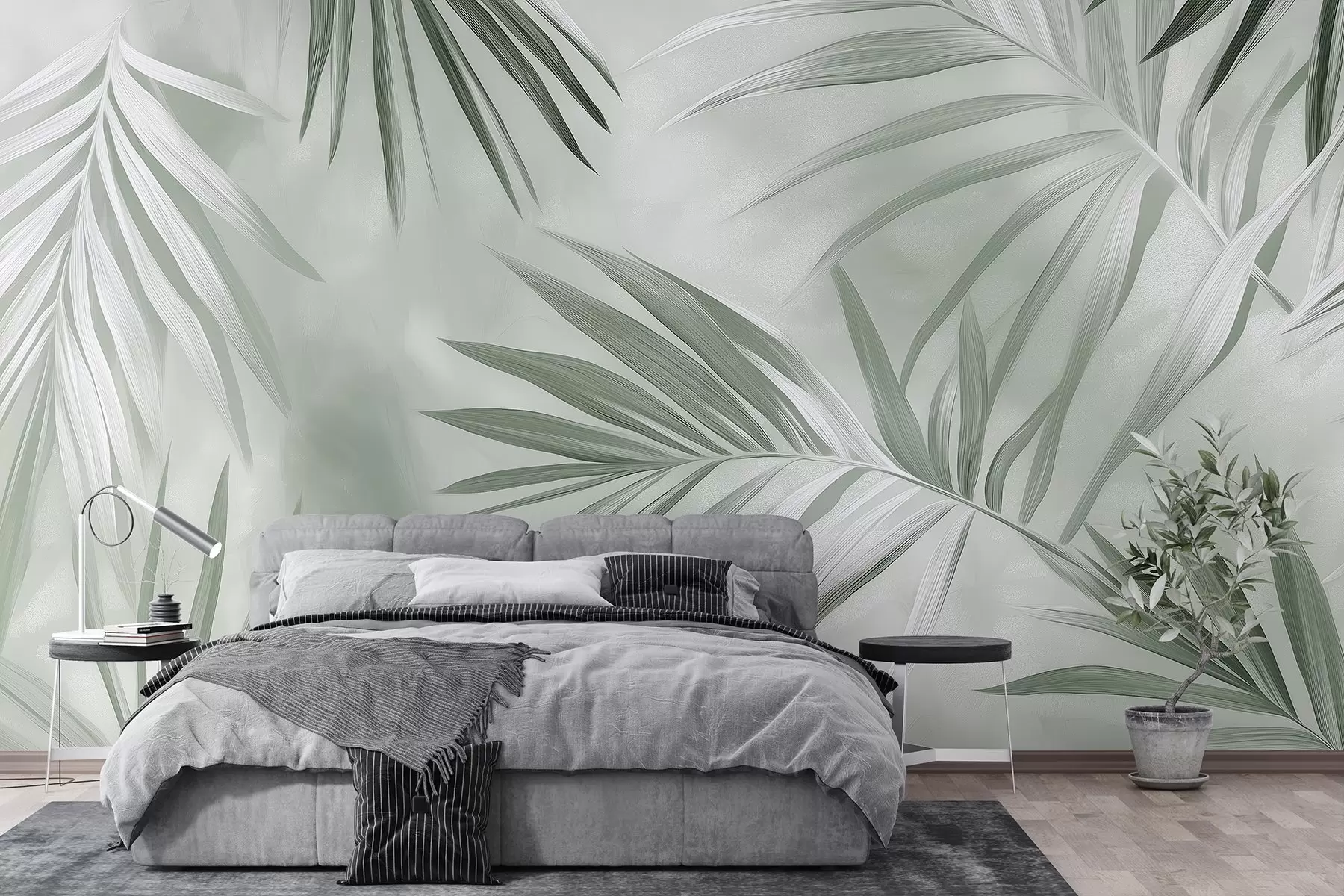 Wall Mural Photo Wallpaper Tropical leaves abstraction, palm tree, green color palette  w03153v2