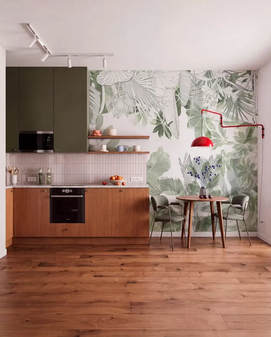 wall murals Green jungle print tropical plants and leaves on a white background w08823